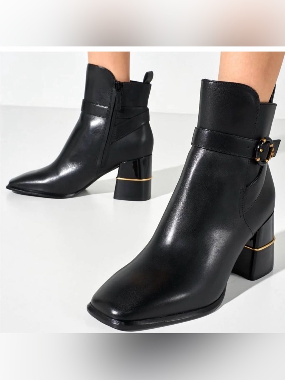 Tory Burch Black Leather Block Heel Ankle Boots, NEW, size 9